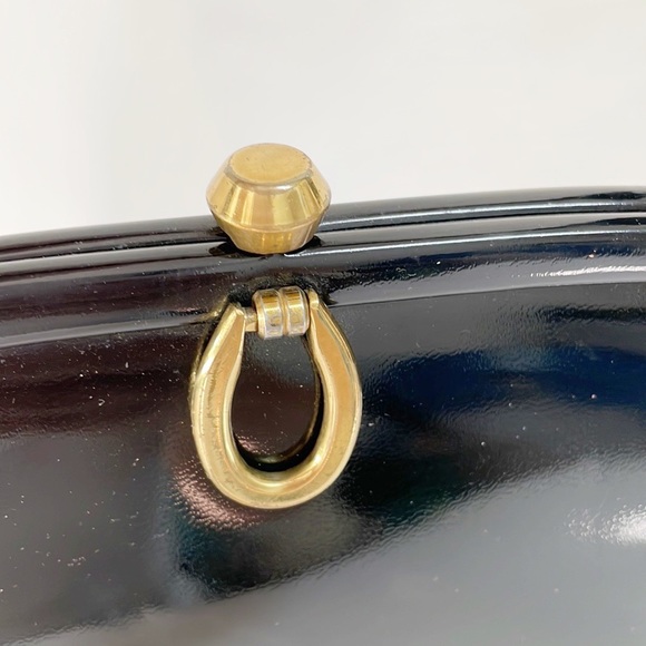 VINTAGE 60’s THEODOR California Hand Bag Black Patent Vinyl - Picture 6 of 11